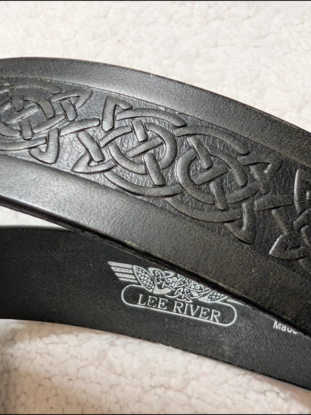 Lee River Black Leather Belt Men's LG 36/38 Tree of Life Metal Buckle Ireland